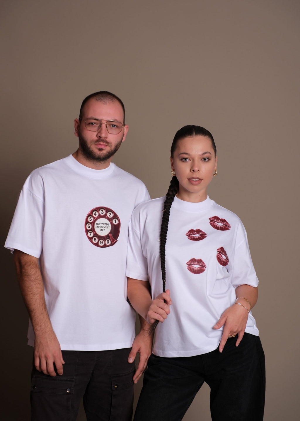 Бяла женска и мъжка oversize тениски CALL MATCH от 100% органичен памук