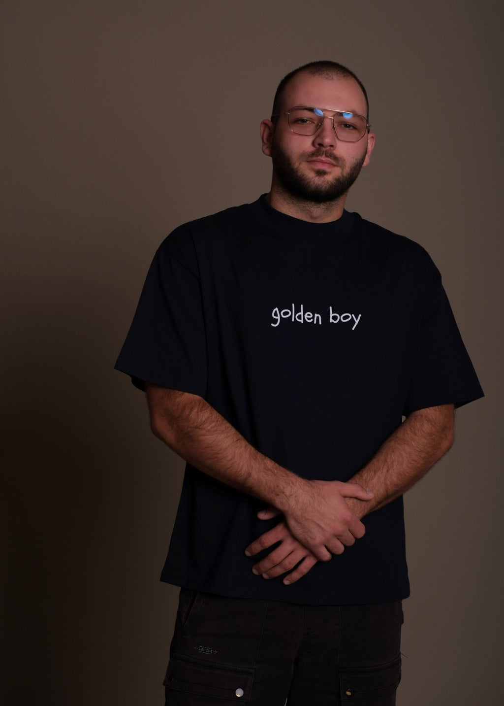 Синя мъжка oversize тениска GOLDEN BOY от 100% органичен памук