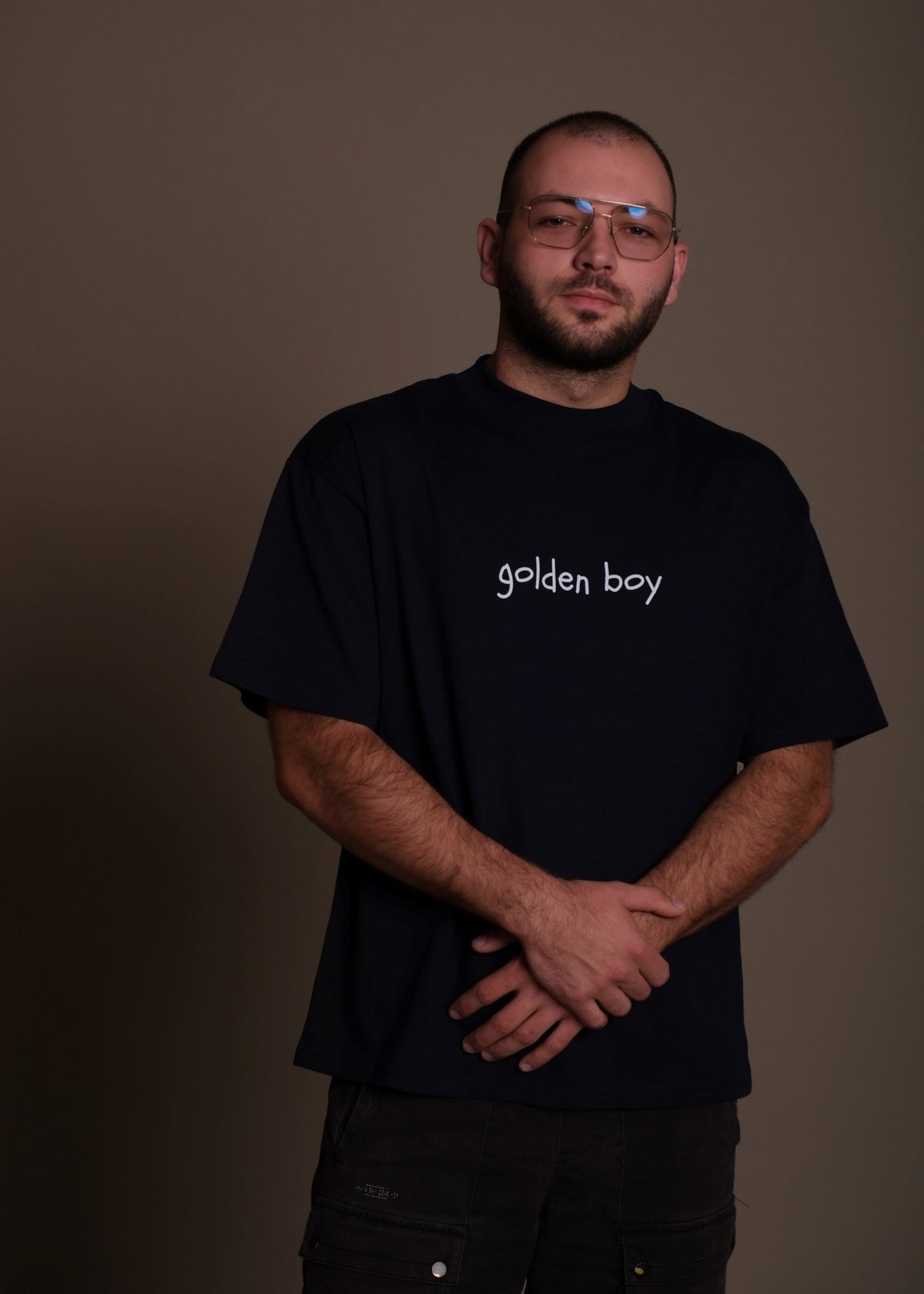 Синя мъжка oversize тениска GOLDEN BOY от 100% органичен памук