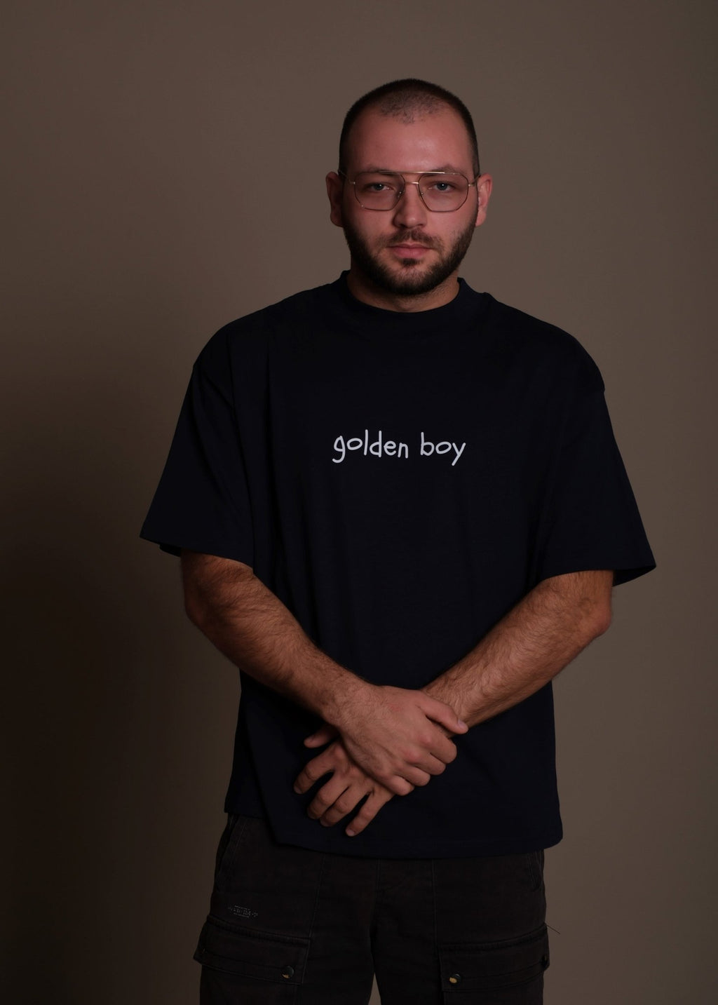 Синя мъжка oversize тениска GOLDEN BOY от 100% органичен памук