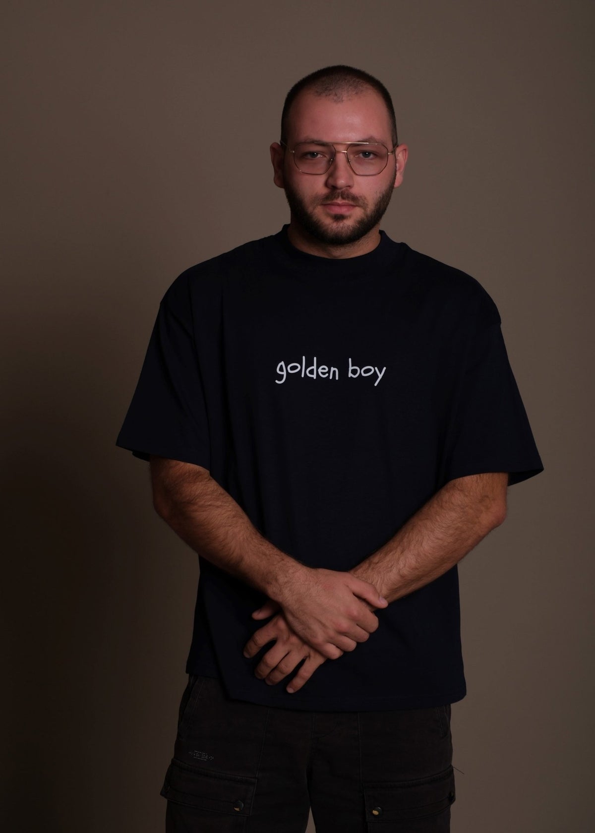 Синя мъжка oversize тениска GOLDEN BOY от 100% органичен памук